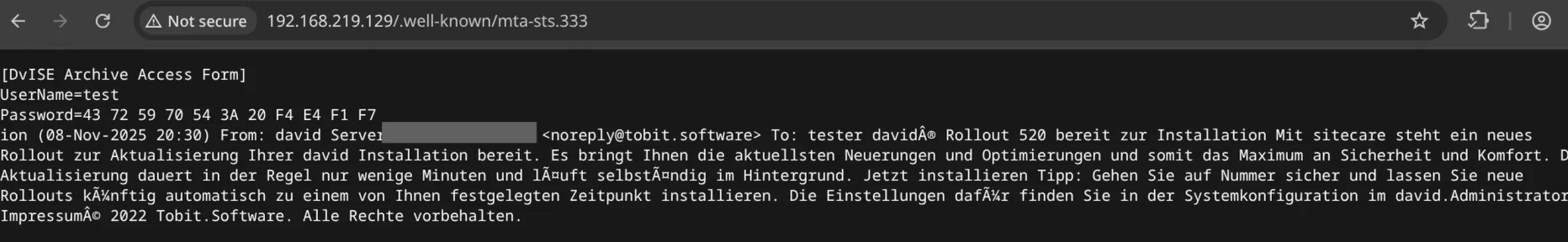 access.ini file leaked via the mta-sts endpoint